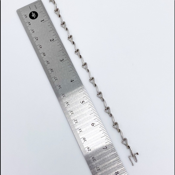Vintage Heng Ngai Sterling Silver Genuine Diamonds Hearts Link Bracelet - Picture 6 of 10